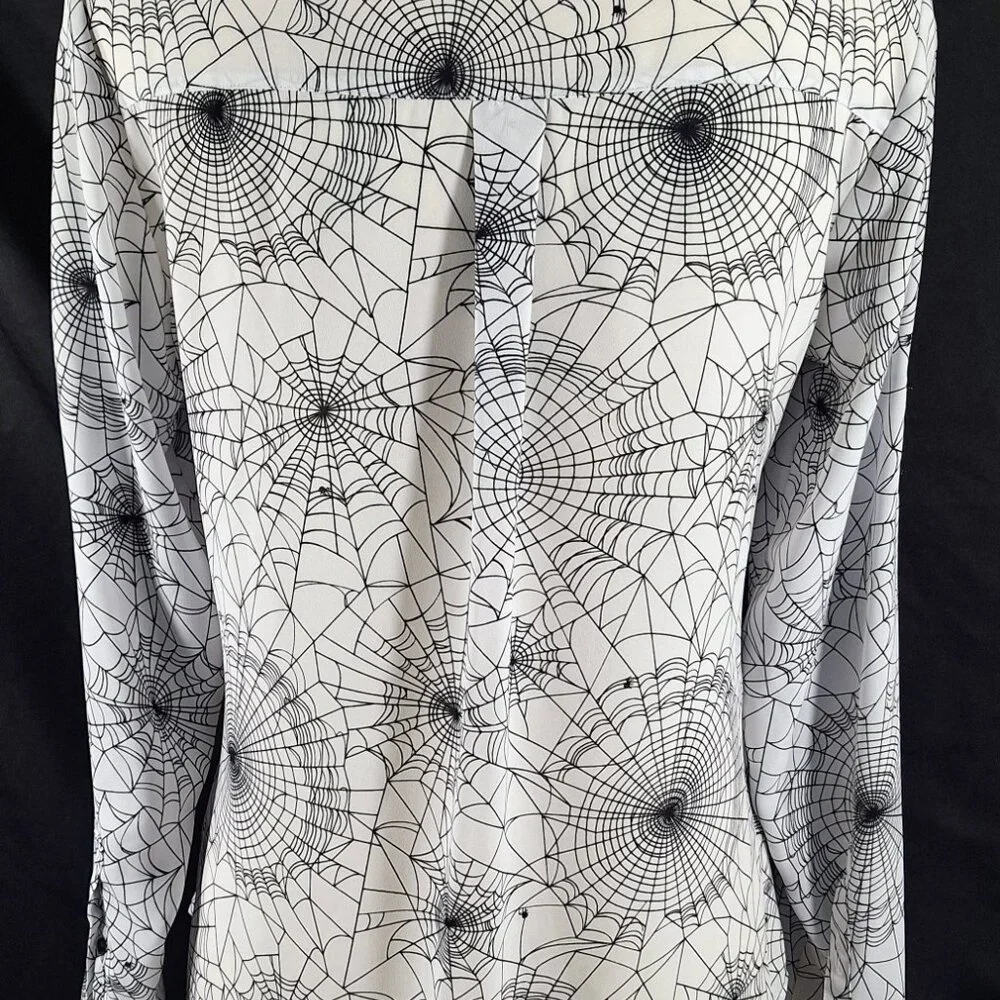 Express Portofino Shirt  Long Sleeve Blouse White Spider Web Women’s M - Picture 3 of 4